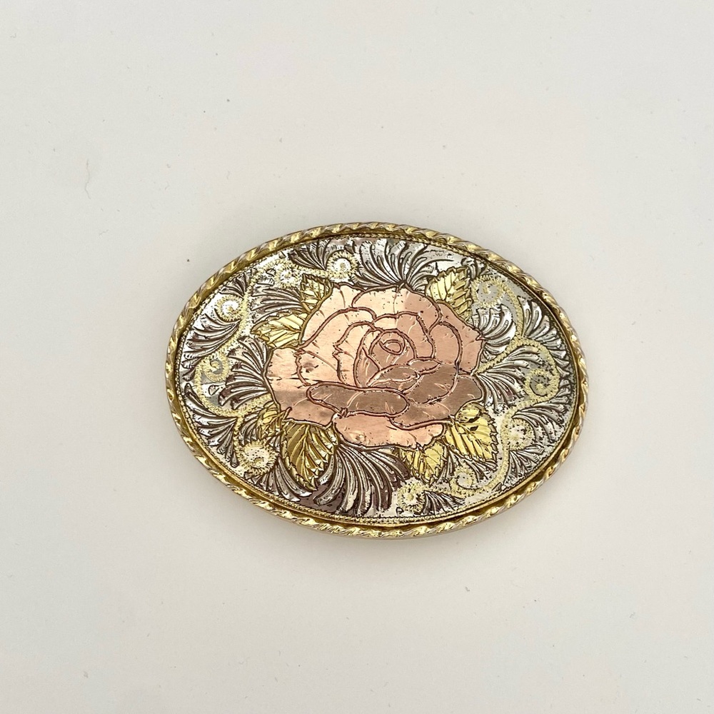 Vintage Rose Etched Belt Buckle